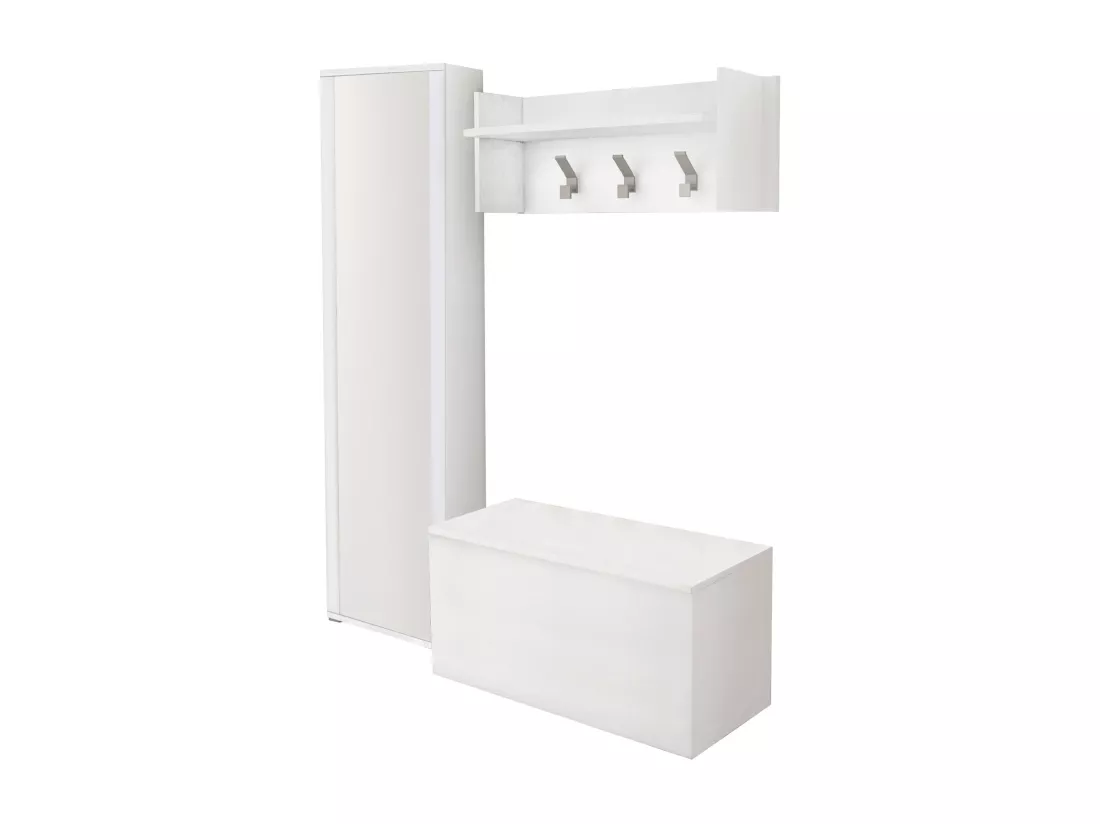 Meuble d'entrée Djohnse, Entrée moderne avec portemanteau, Armoire avec étagère à chaussures, Armoire avec miroir, Cm 50x32h182, Blanc