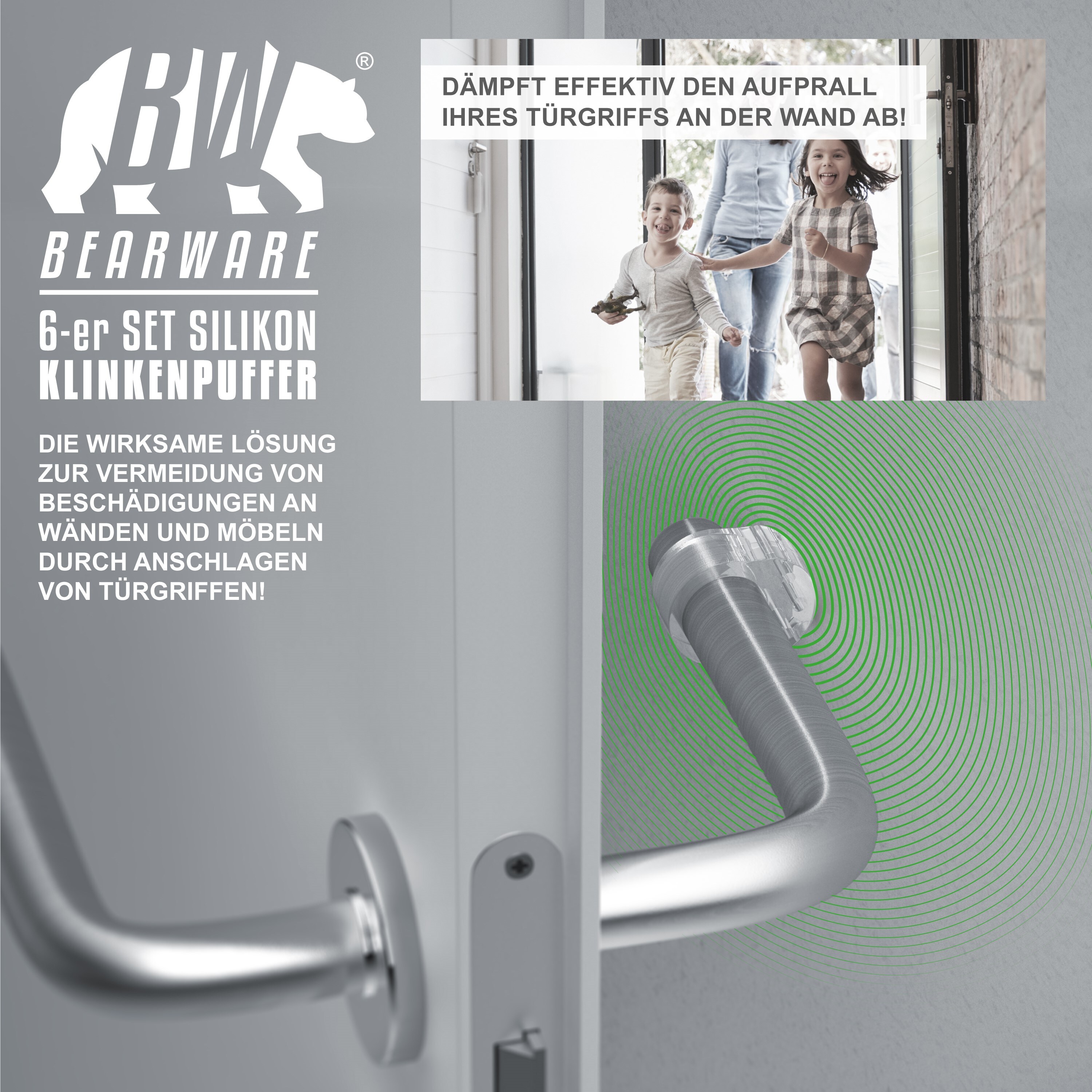 BEARWARE Türklinkenpuffer 6er Set - Türgriffpuffer, Türstopper, Stoßfänger 25 x 32 mm