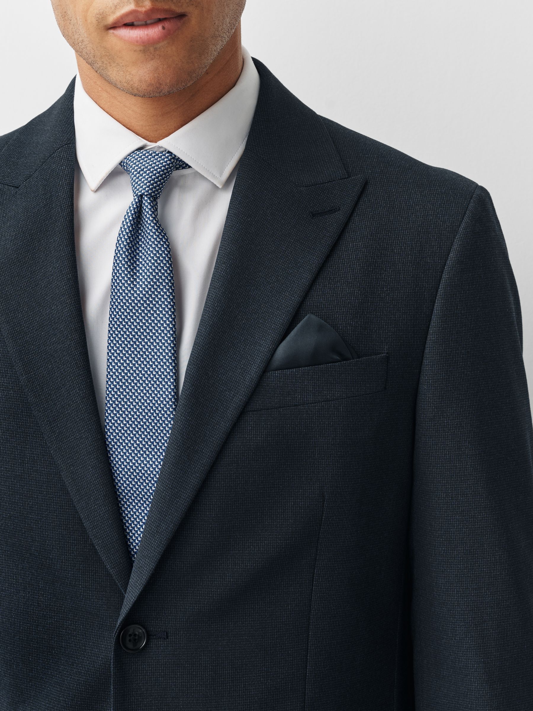Donkerblauw - Regular Fit Motionflex Puppytooth Texture Suit Jacket