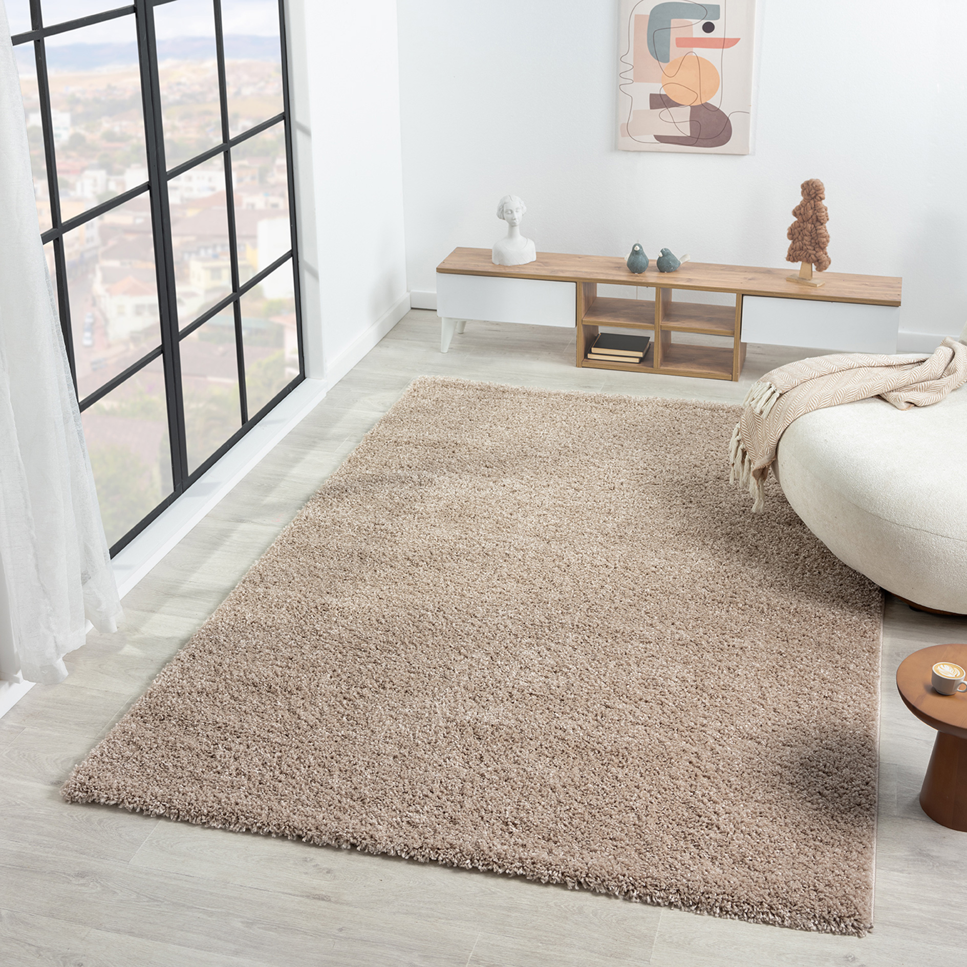 Hochflor-Teppich - beige - 80x150 cm