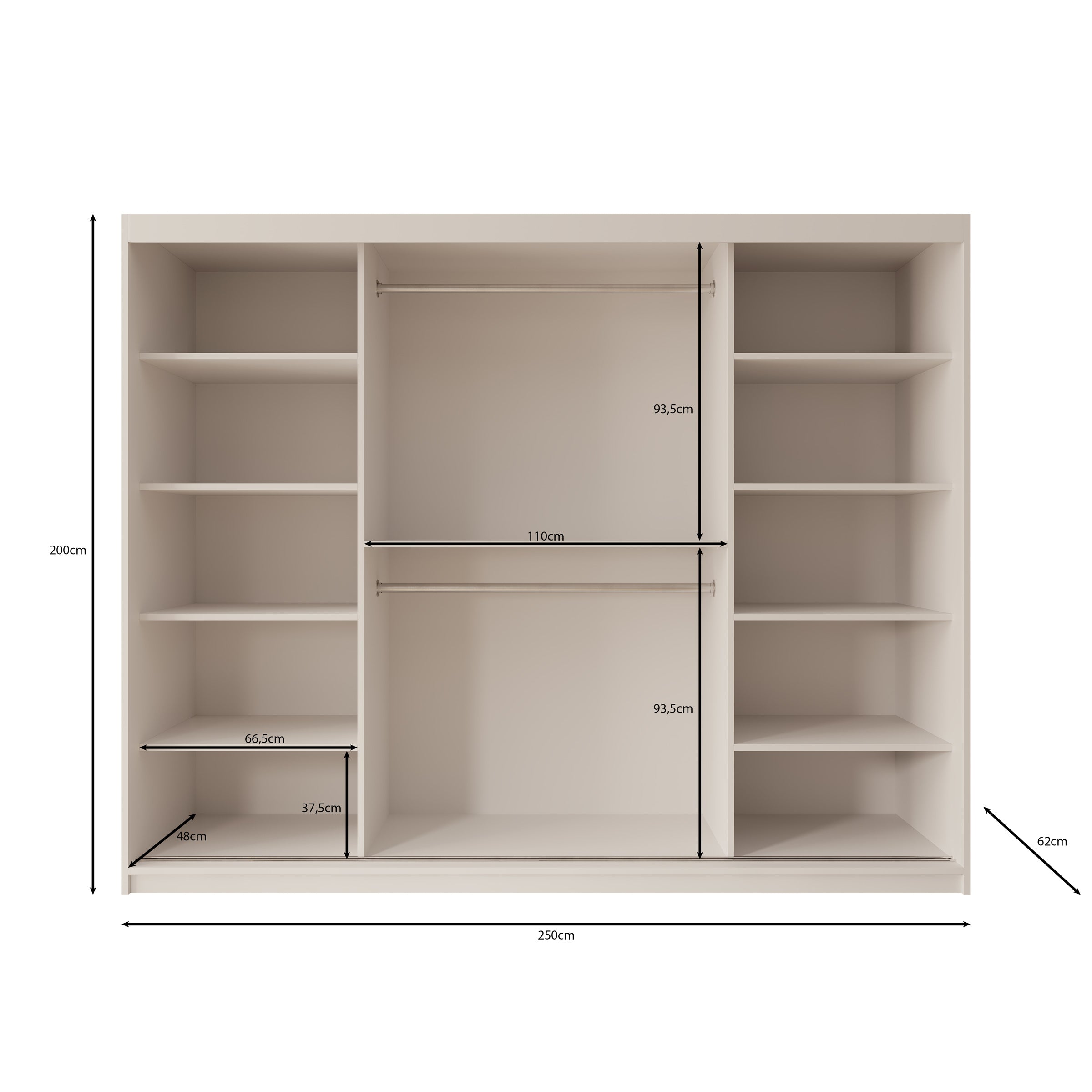 Azai - Kledingkast met schuifdeuren - Zwart - 250x62x200 cm