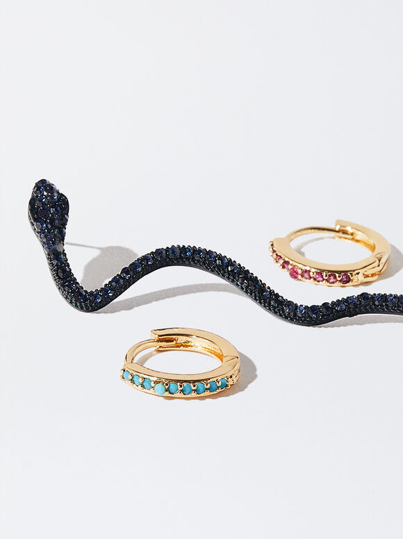 Conjunto de brincos de argola com zircônias - Multicor