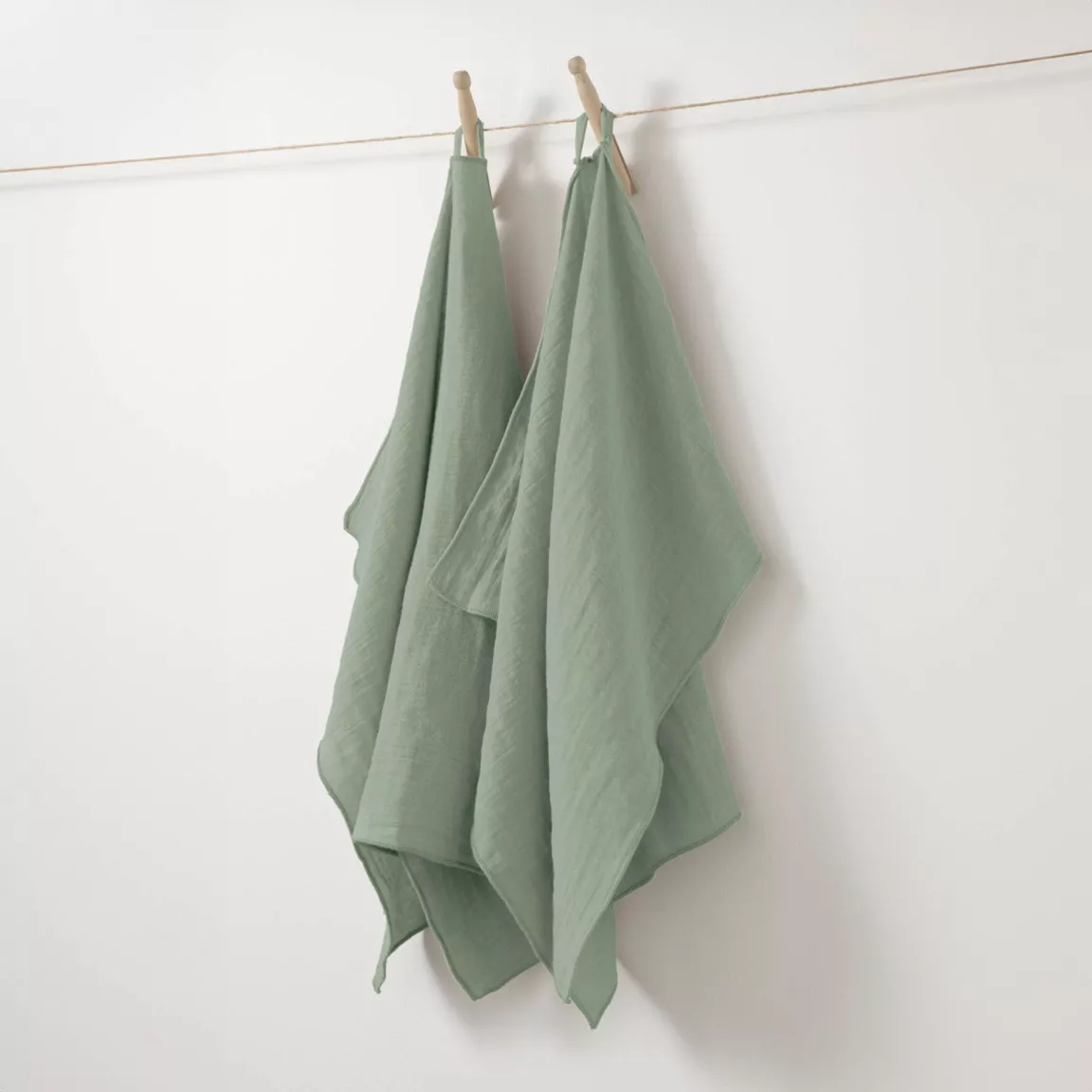 Lot de 2 essuie-mains gaze de coton (70 cm) Gaïa Vert eucalyptus