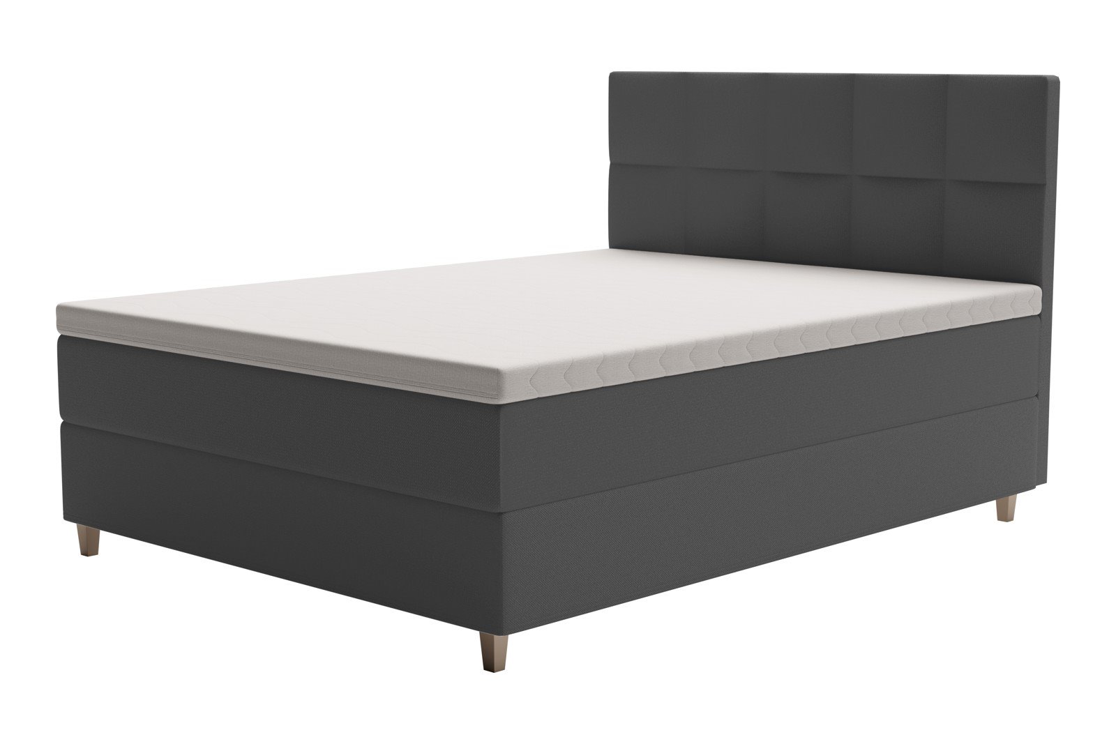 XOV Venus Kontinentalseng 210x210 cm i tekstil Terranova 09 grå, medium/fast med Premium 15 overmadrass og sort firkantede ben, gavl selges separate