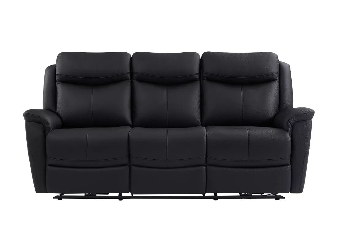 Canapés 3 places 2 places et un fauteuil relax électrique en cuir de vachette noir NOMAJO