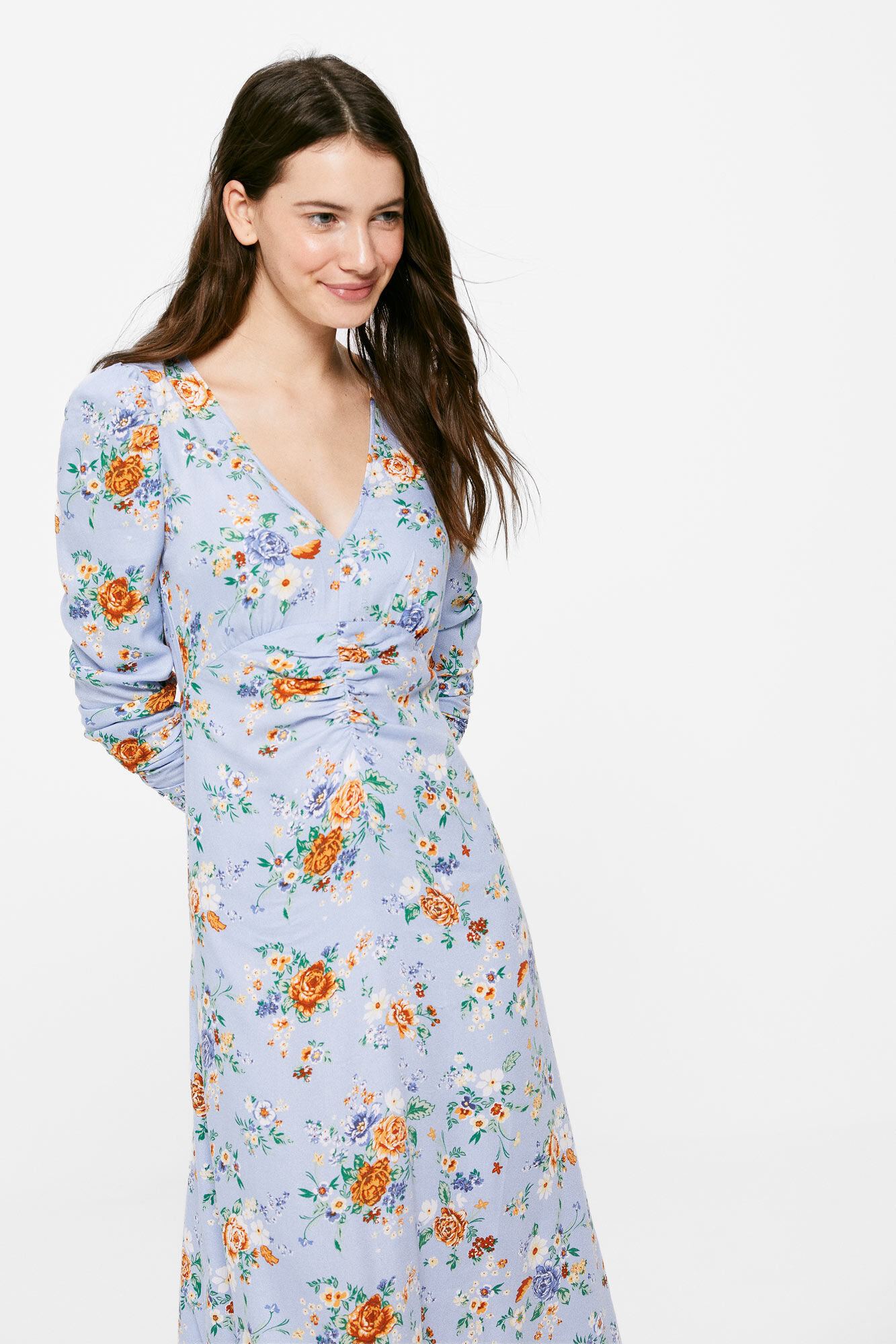 Vestido midi assimétrico com estampa - Azul médio