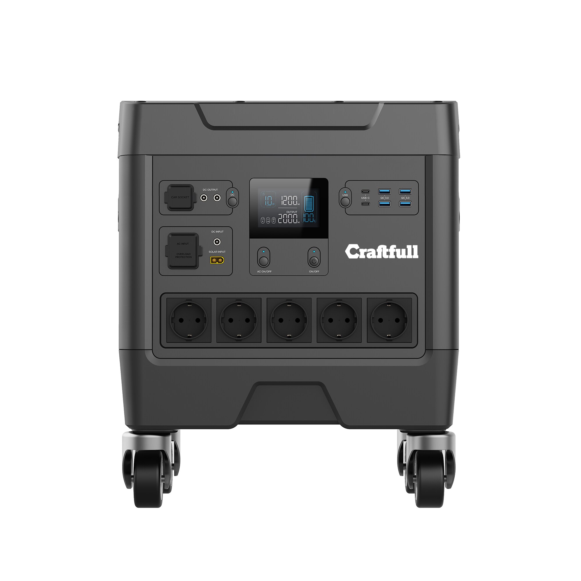 Craftfull Powerstation Fast Charge PS3600, 2.000 Watt, Trolley-Funktion, LiFePO4, USB, 12 V, 230 V (Classic)