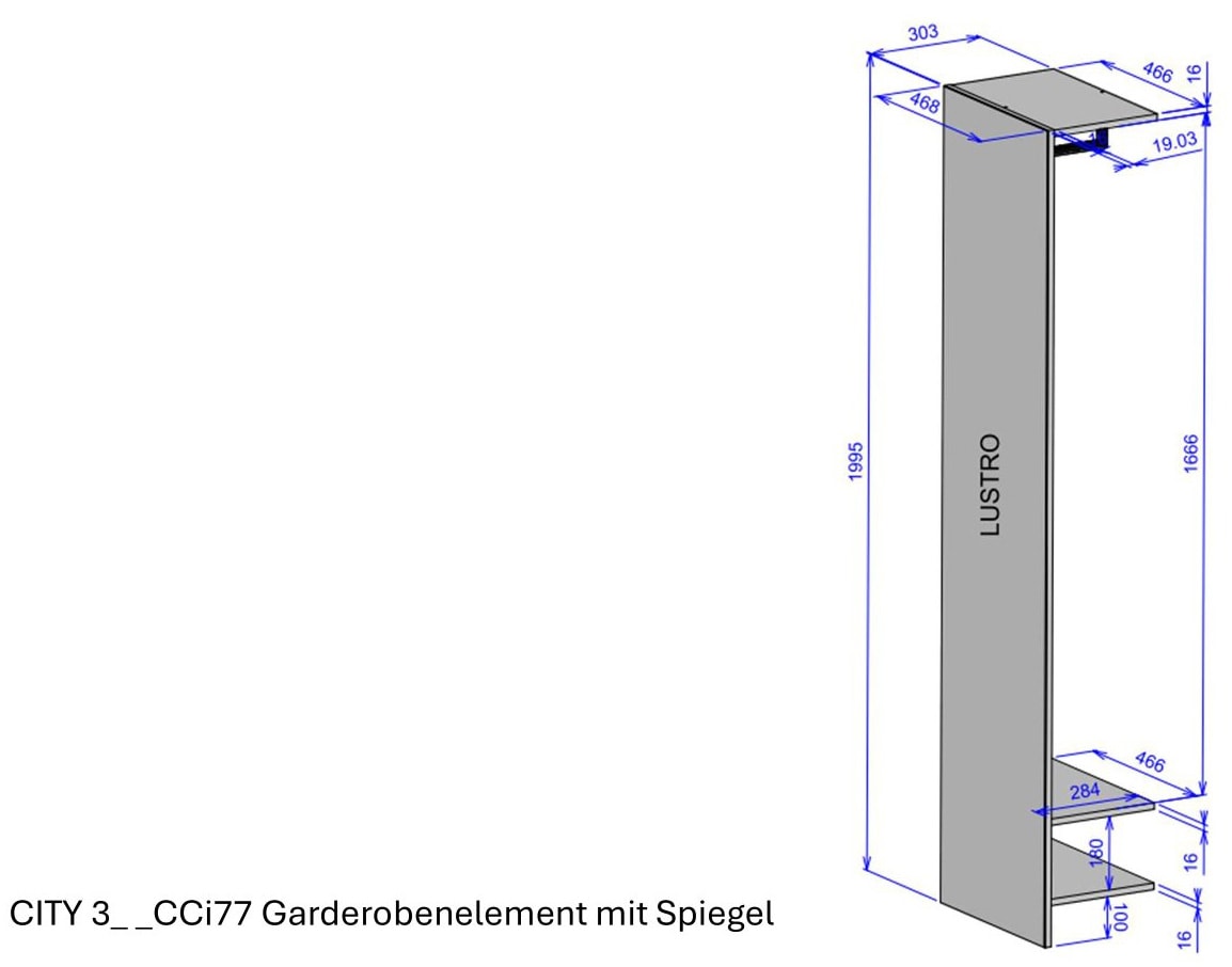 INOSIGN Garderobenschrank »GiRON/CiTY, Schrank mit Spiegelfront, moderner Kleiderschrank« mit Kleiderstange, modernes Design, beidseitig geöffnet, 50 cm breit