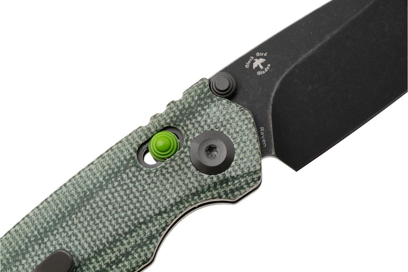Tenable Knives Raven T2109V5 Blackwashed 14C28N, Green Micarta, zakmes, Black Bird Blades design