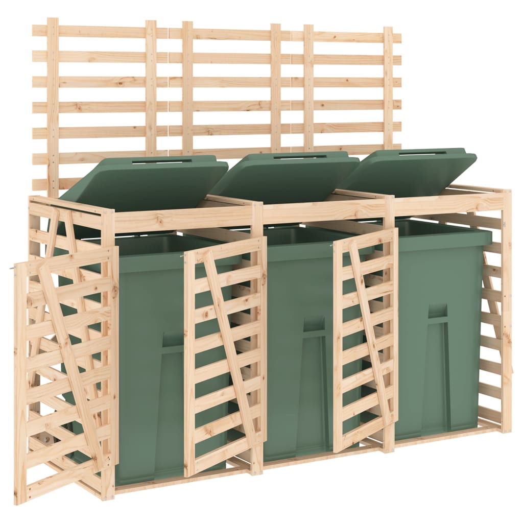 Abri pour poubelle triple sur roulettes bois massif de pin