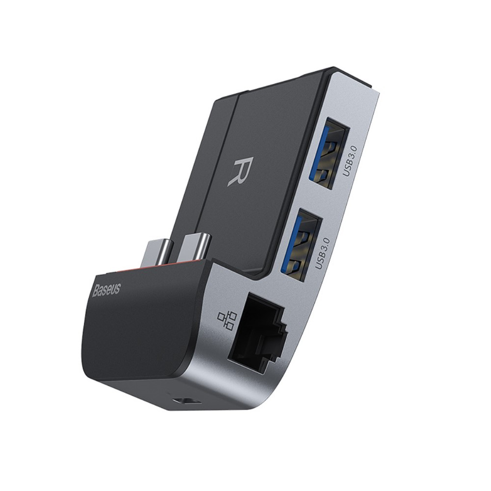 2in1 USB C Hub Ständer Halterung USB A / HDMI / Klinke / RJ45 / Adapter - Silber / Schwarz