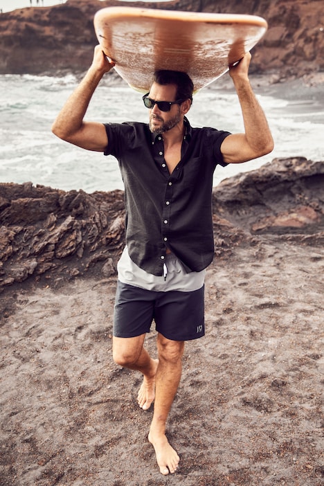 Leinenmix-Hemd, Halbarm, Buttondown-Kragen, Modern Fit