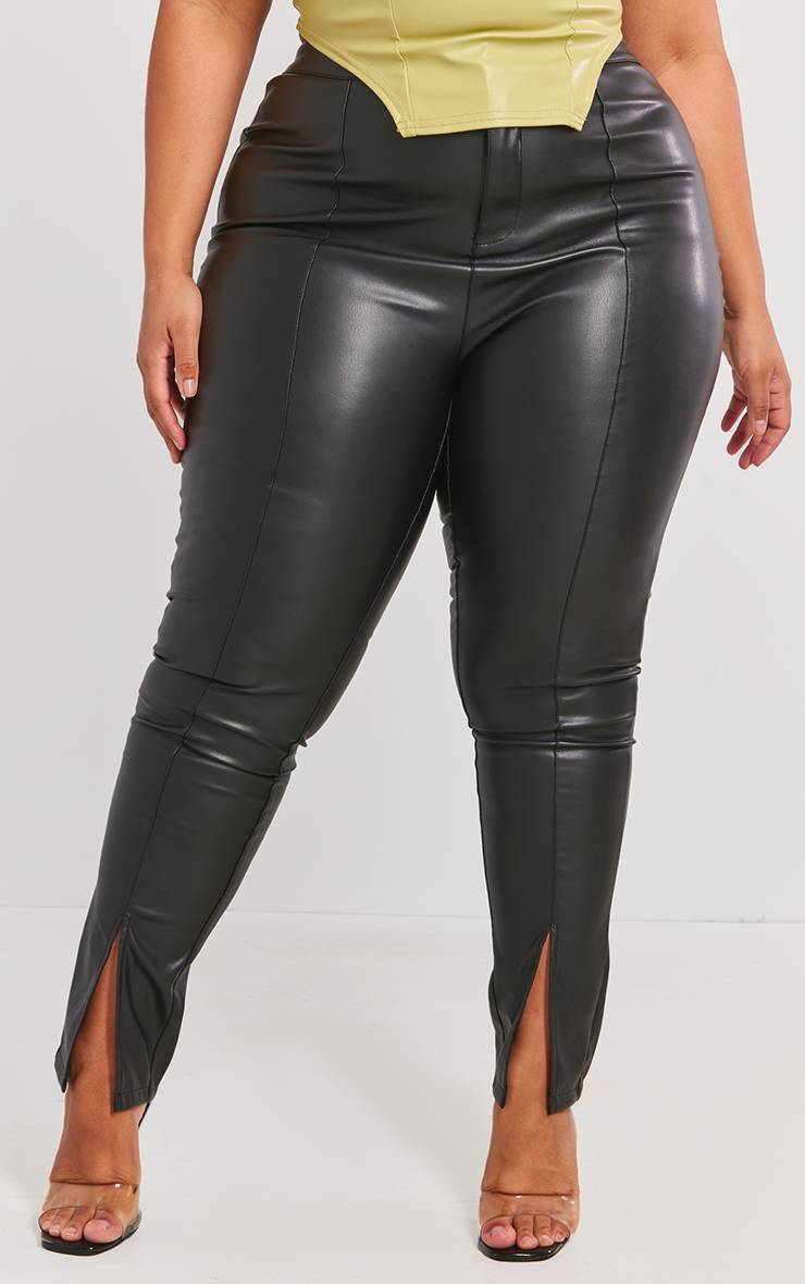 Noir Pantalon Skinny Grande Taille En Synthétique À Ourlet Fendu