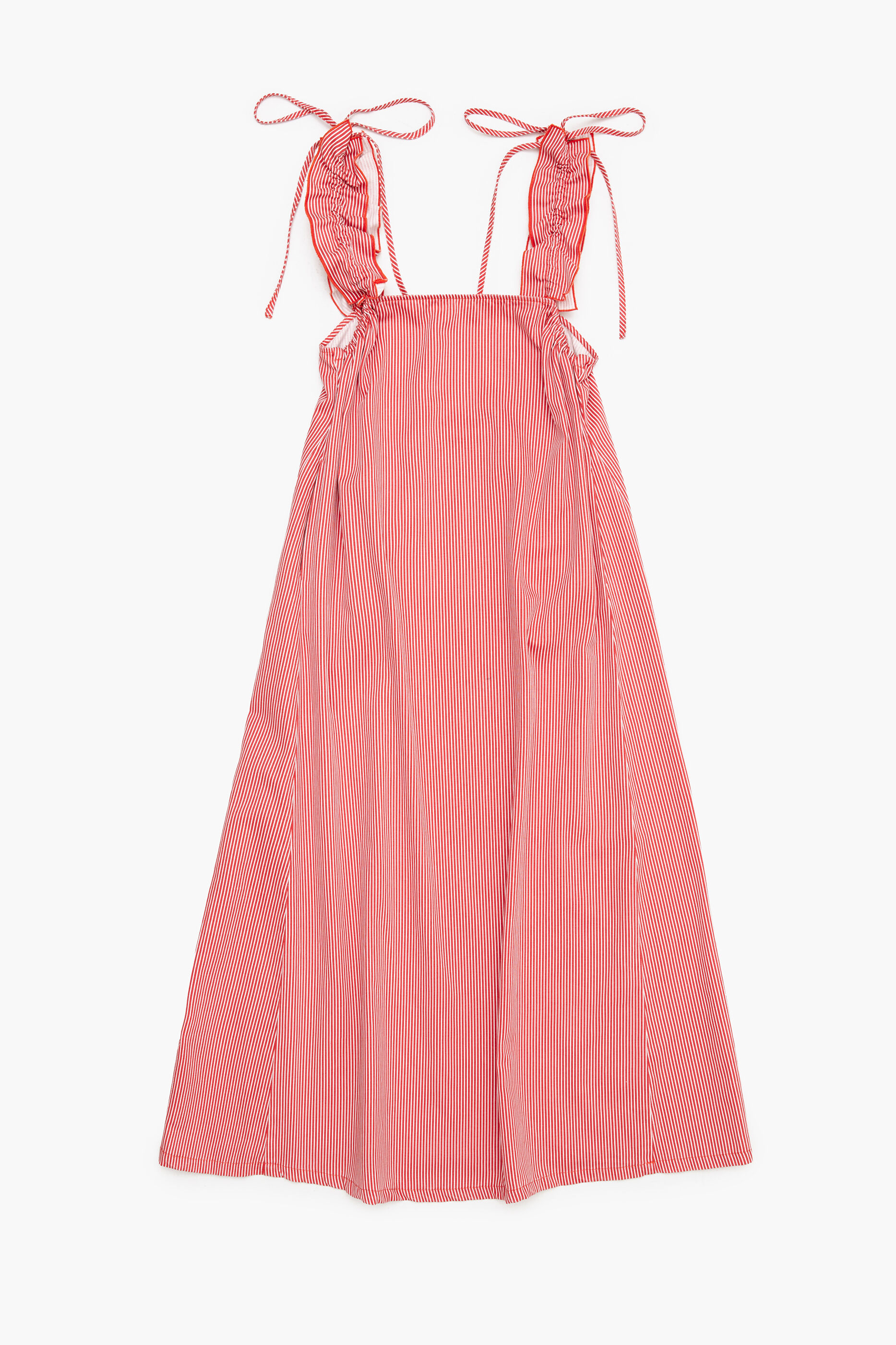 Vestido jeans vermelho com boca de sino