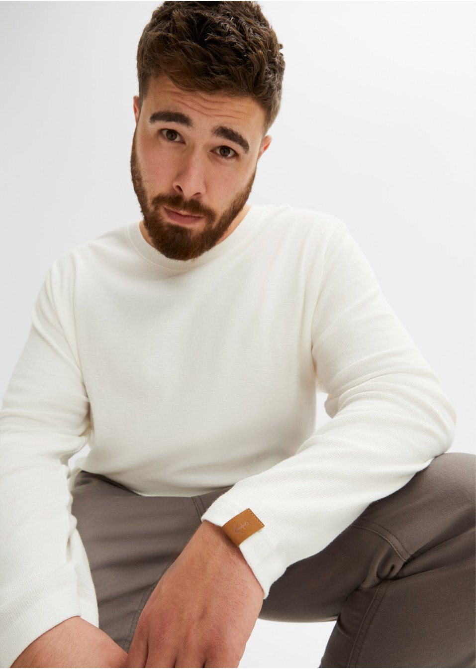 T-shirt manches longues en coton piqué gaufré