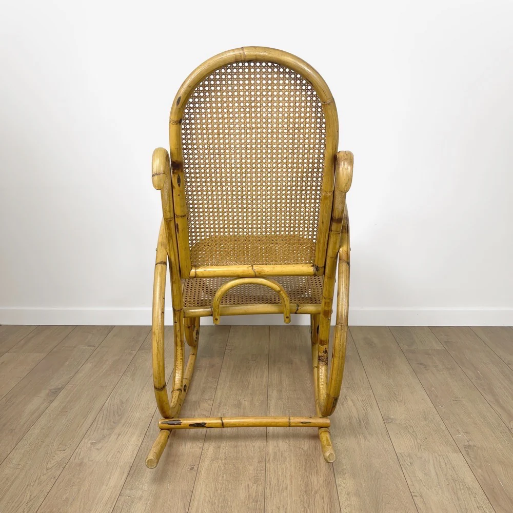 Rocking Chair rotin et cannage 70's