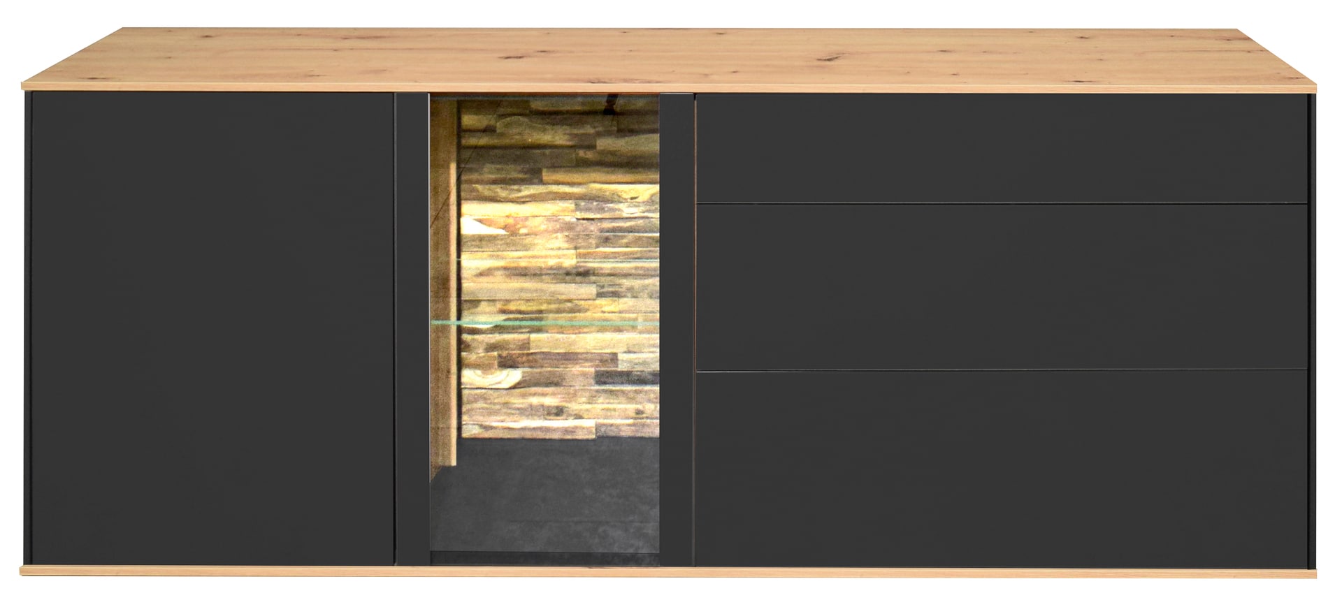 Lowboard COMO 169 x 65 cm Anthrazit matt Lack/Asteiche-Dekor