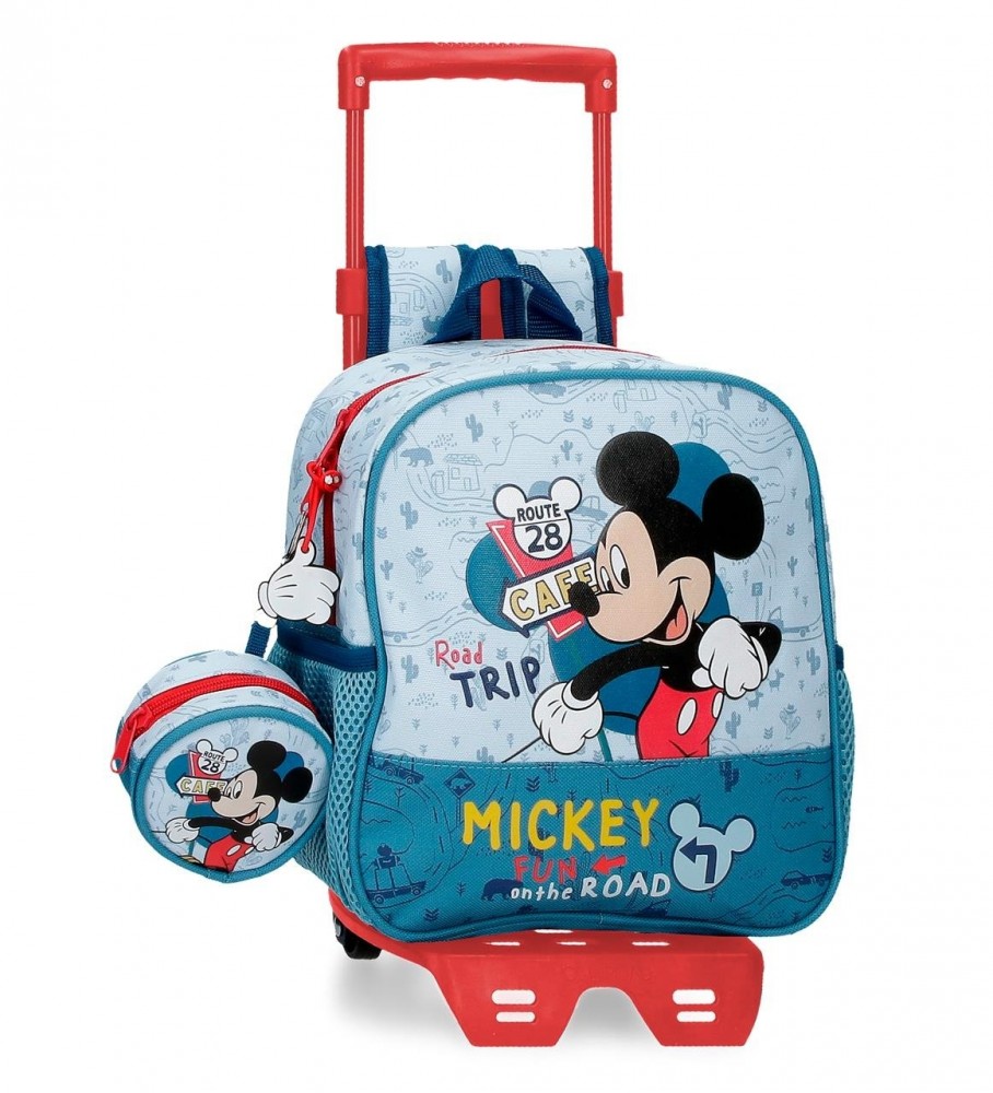 Mochila Infantil Disney Mickey Road Trip com Rodinhas Azul