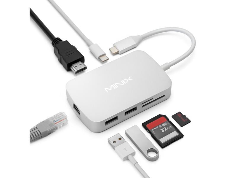 Minix NEO C-GSI Silber USB C Multiport Adapter  with Gigabit Ethernet   4K @ 60 Hz HDMI