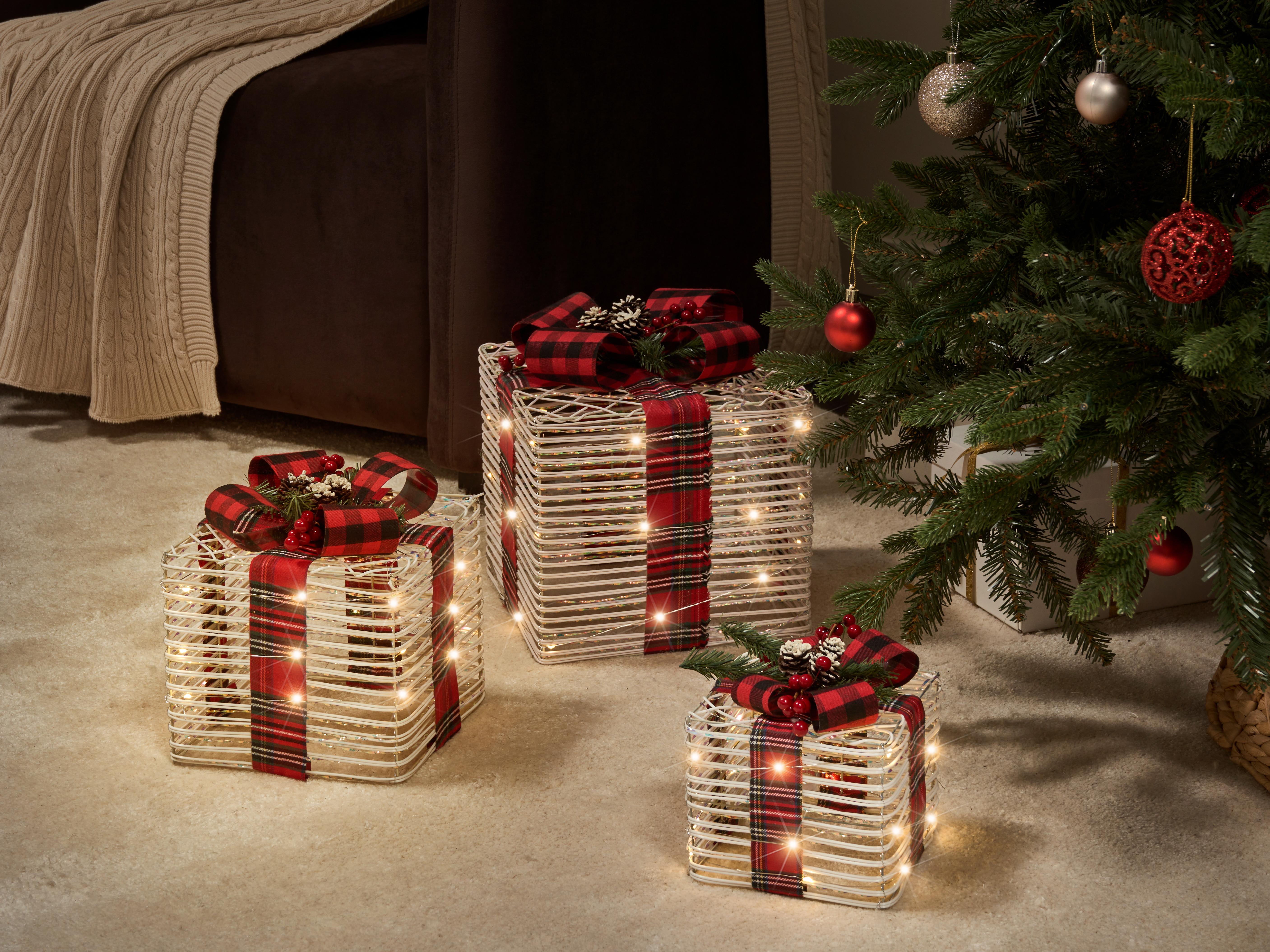 Set van 3 kerstdecoraties LED MANGEN Kerstcadeaus 20/25/35 cm Gebroken wit