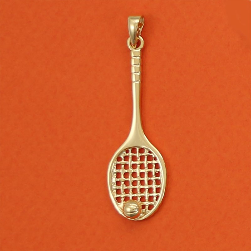 Pendentif grande raquette de tennis et balle de tennis - Plaqué or