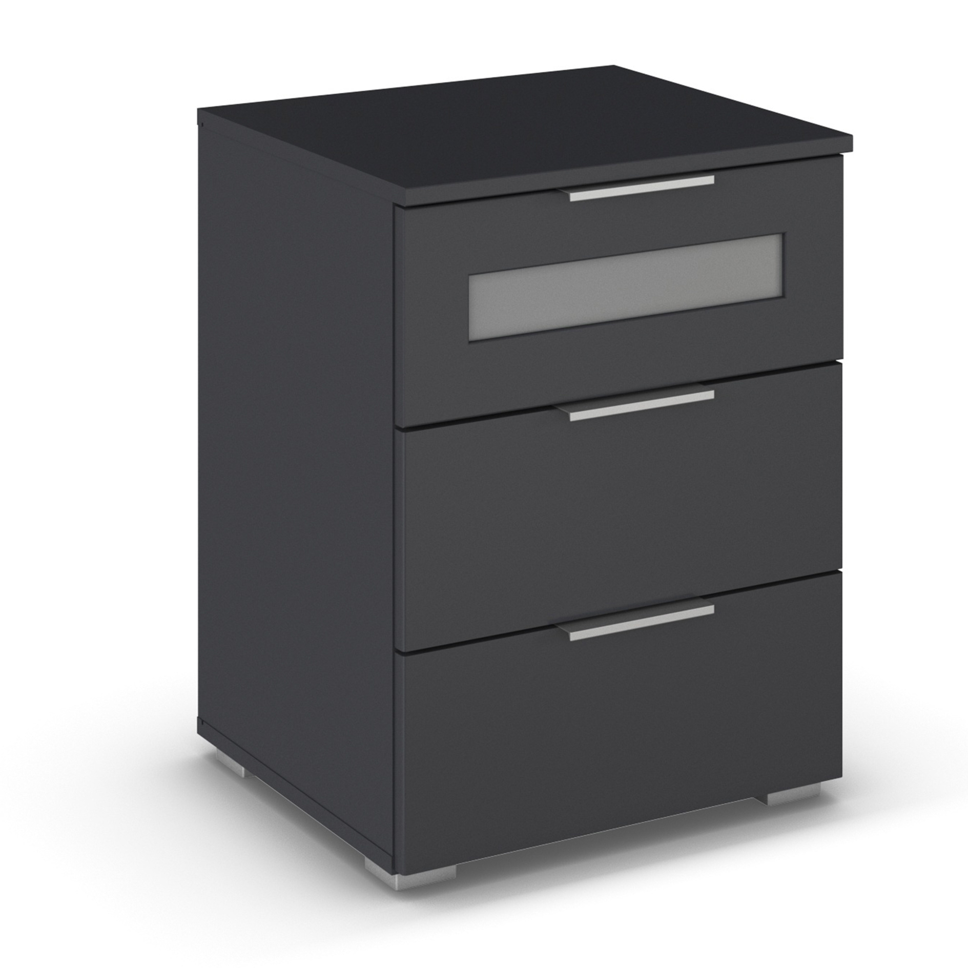 Nachtschrank - grau metallic - mit Milchglaseinsatz - 62 cm