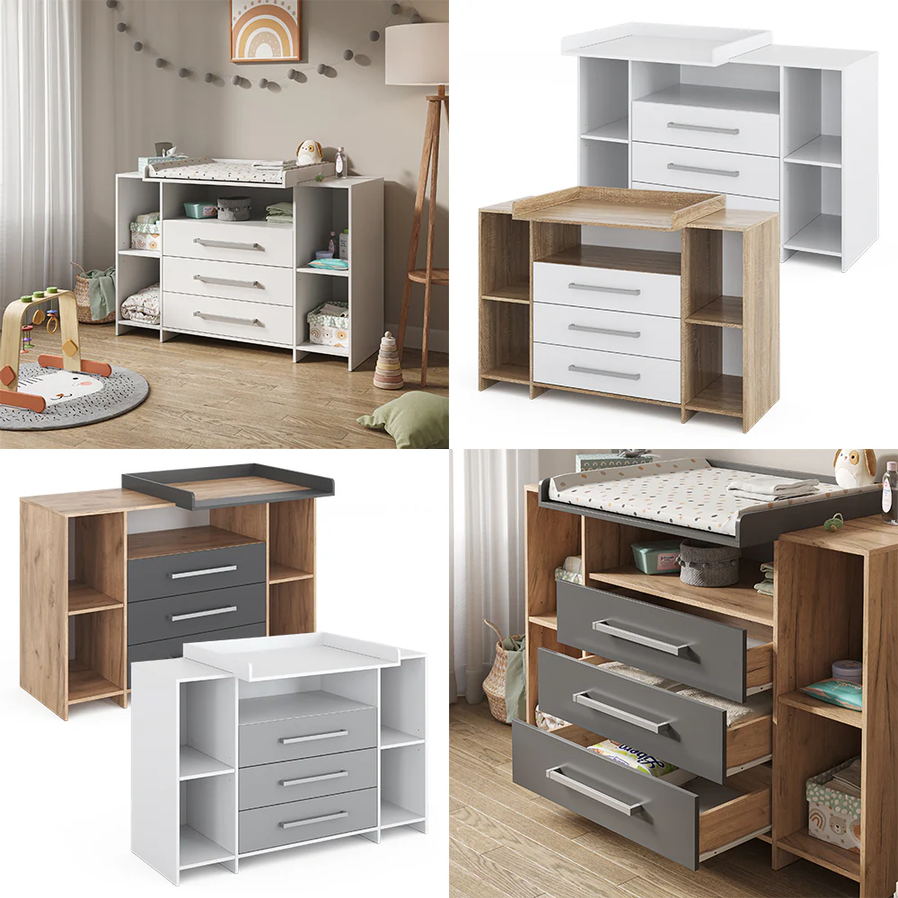 Vicco Wickelkommode Oskar XL 143 x 100 cm, Eiche Anthrazit, inkl. Wickelauflage