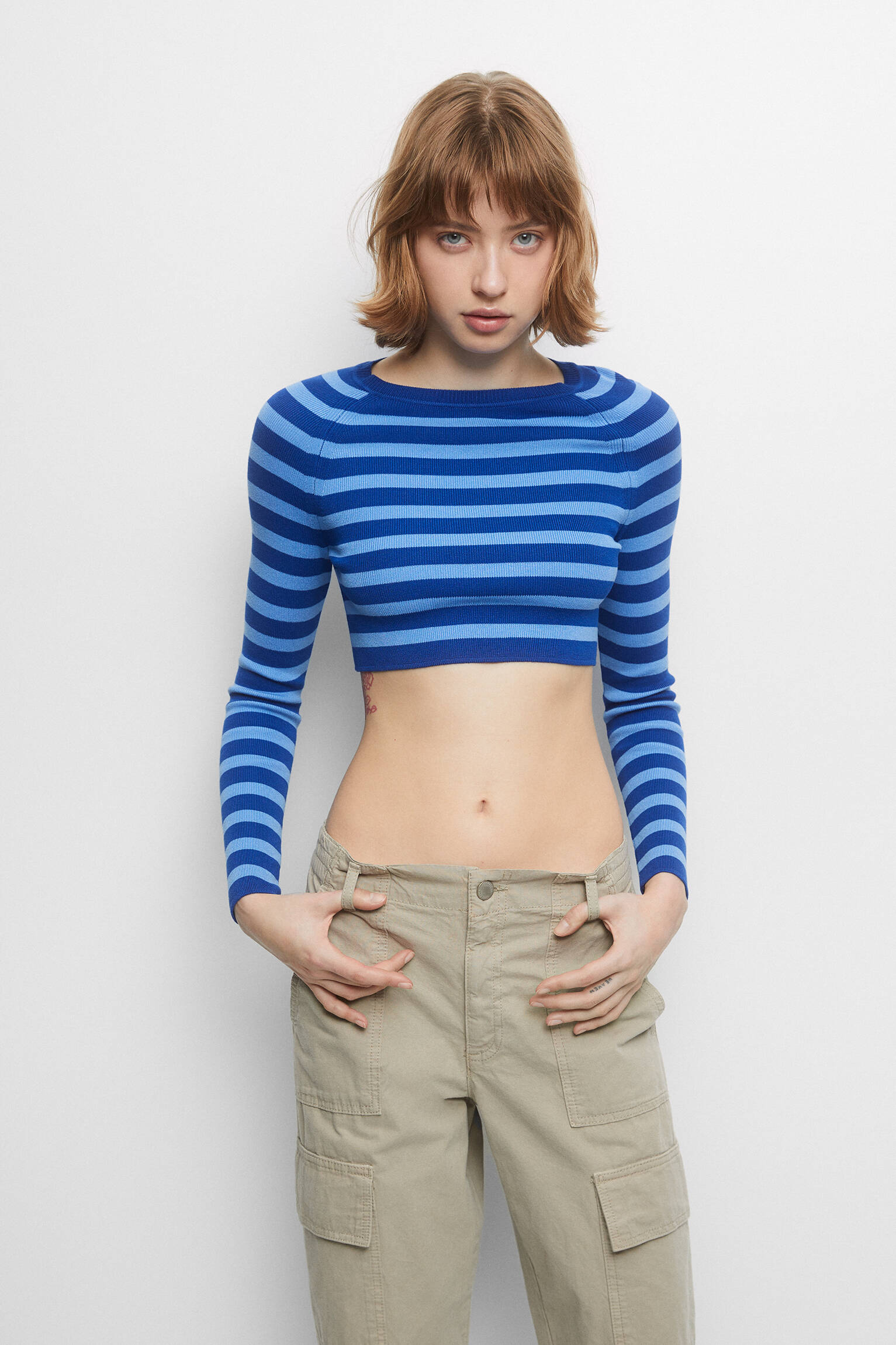 CAMISA CURTA LISTRADA - AZUL