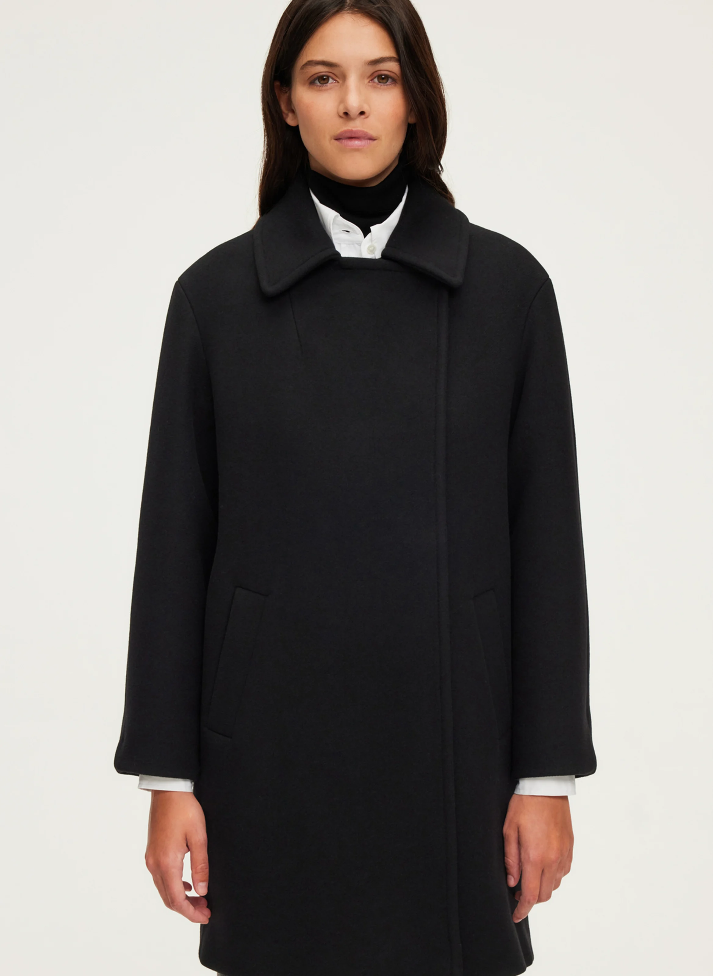 LYNDSAY - Manteau droit col tailleur en laine mélangée | Noir
