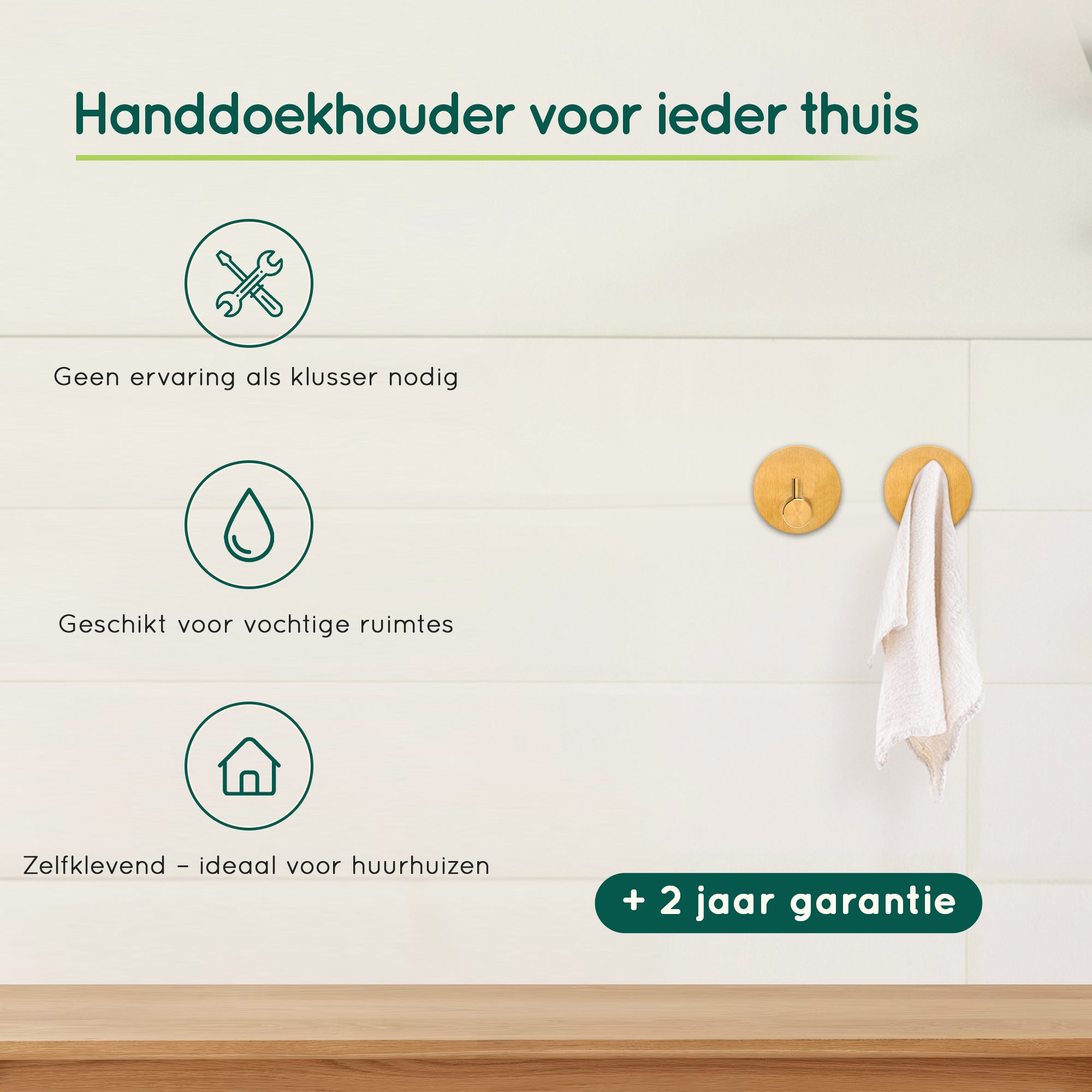 XIVADA Hannddoekhaakjes Roma - RVS - Zelfklevend - Goud - Set van 2