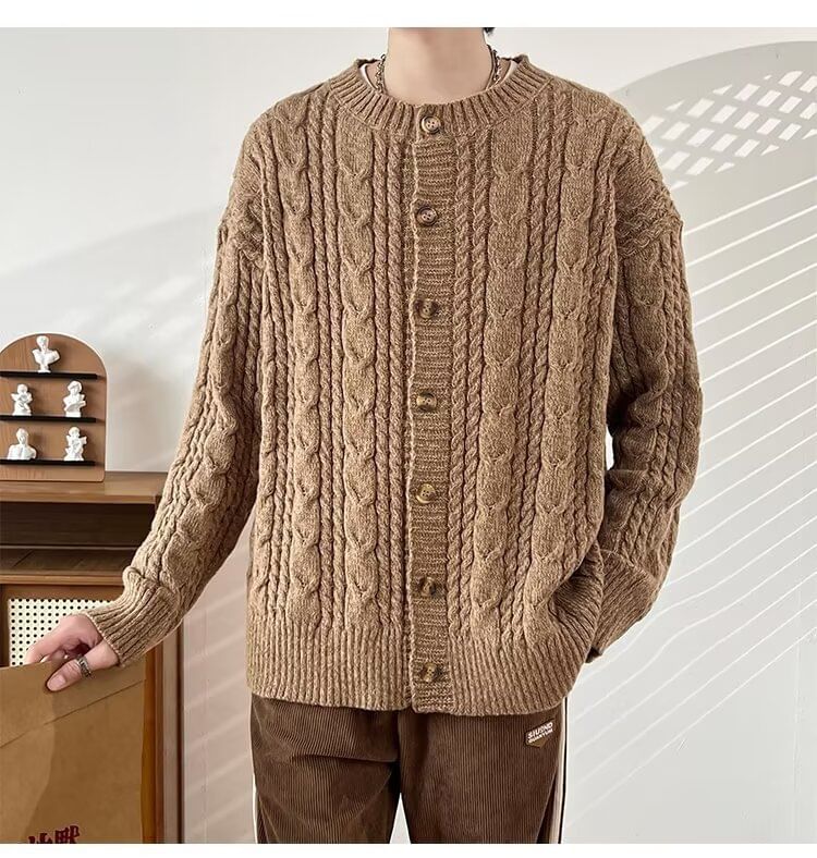 Nikoflin - Effen cardigan met ronde hals en kabelmotief