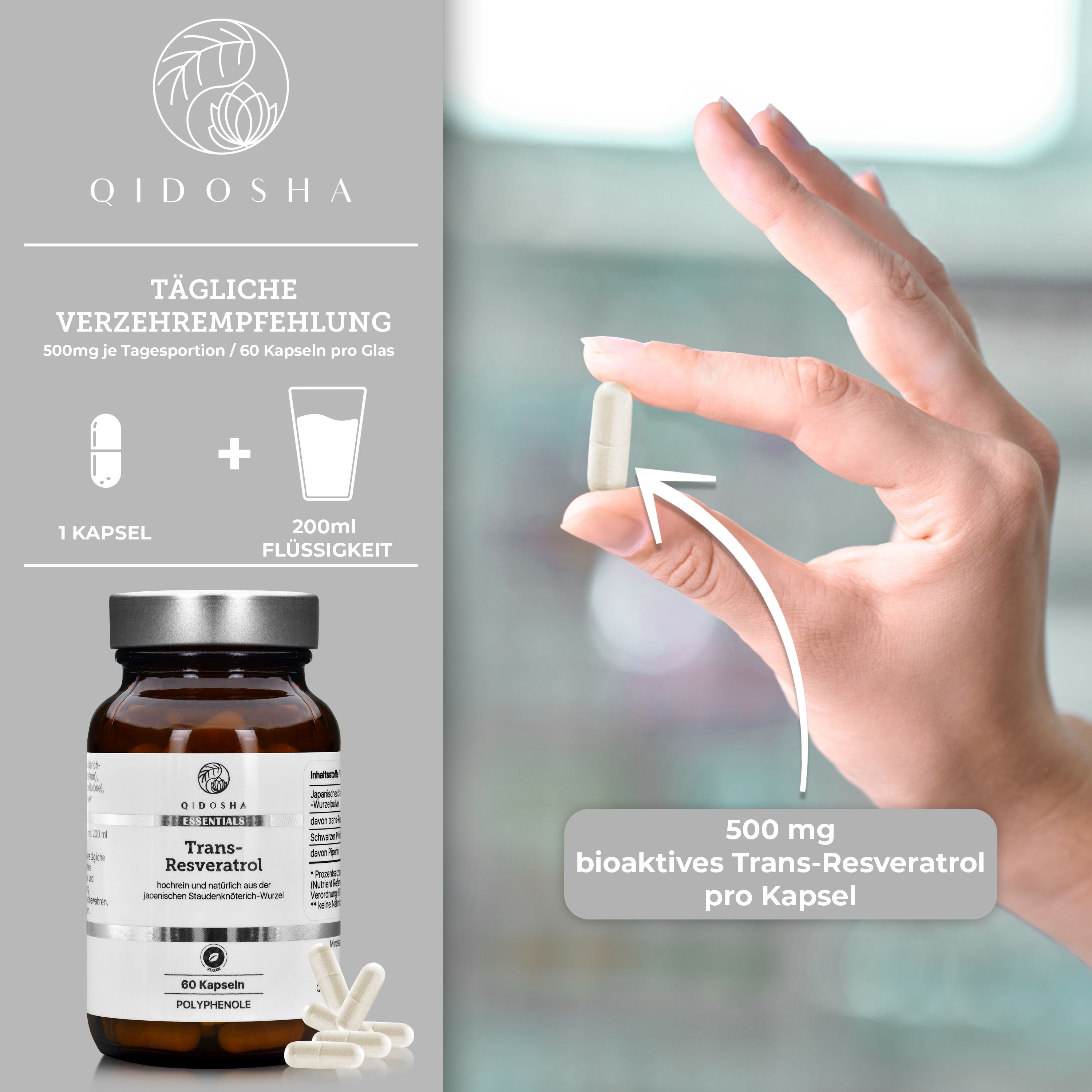 QIDOSHA Trans-Resveratrol mit Piperin