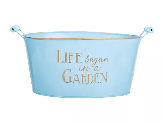 Bassine en métal bleu 38/33.5x24.5x16.5/19h b:28x19.5
