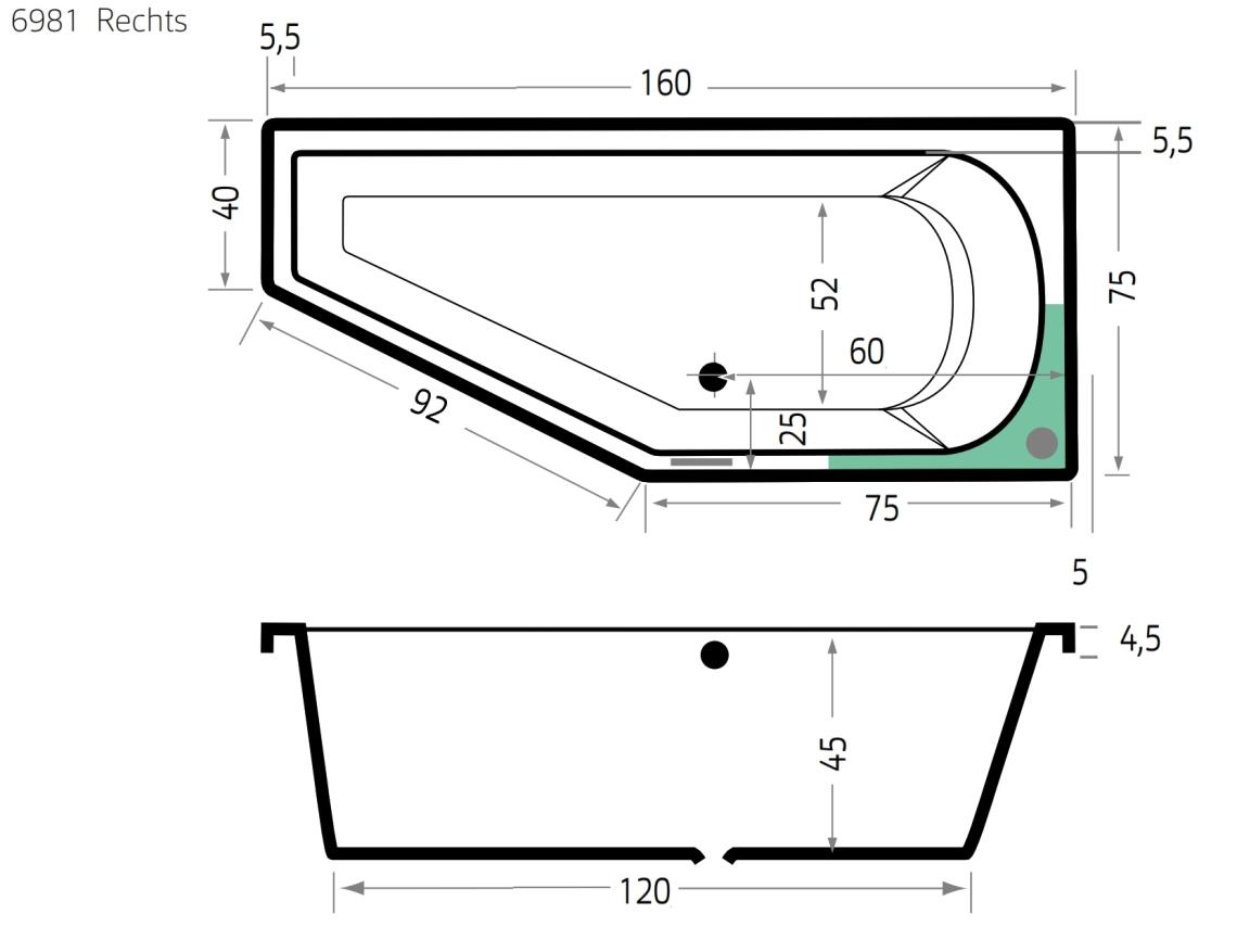 Xenz Lagoon Compact badkuip rechts 160x75x40cm edelweis