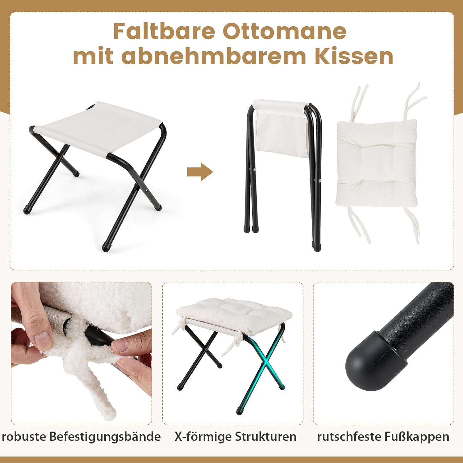 COSTWAY Sessel mit Hocker, Relaxsessel mit Armlehnen, Seitentasche & Fußstütze, Loungesessel, Fernsehsessel, gepolsterter Ohrensessel für Wohnzimmer, Schlafzimmer, Büro (Beige)