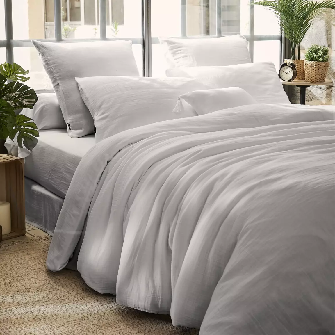 Housse de couette gaze de coton (200 x 200 cm) Gaïa Gris nuage