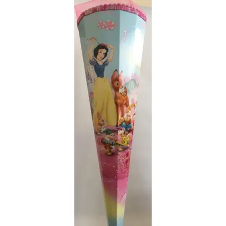 Nestler Schultüte Schneewitchen und die 7 Zwerge mit pinker Borde und pinkem Tüll, 85 cm, eckig