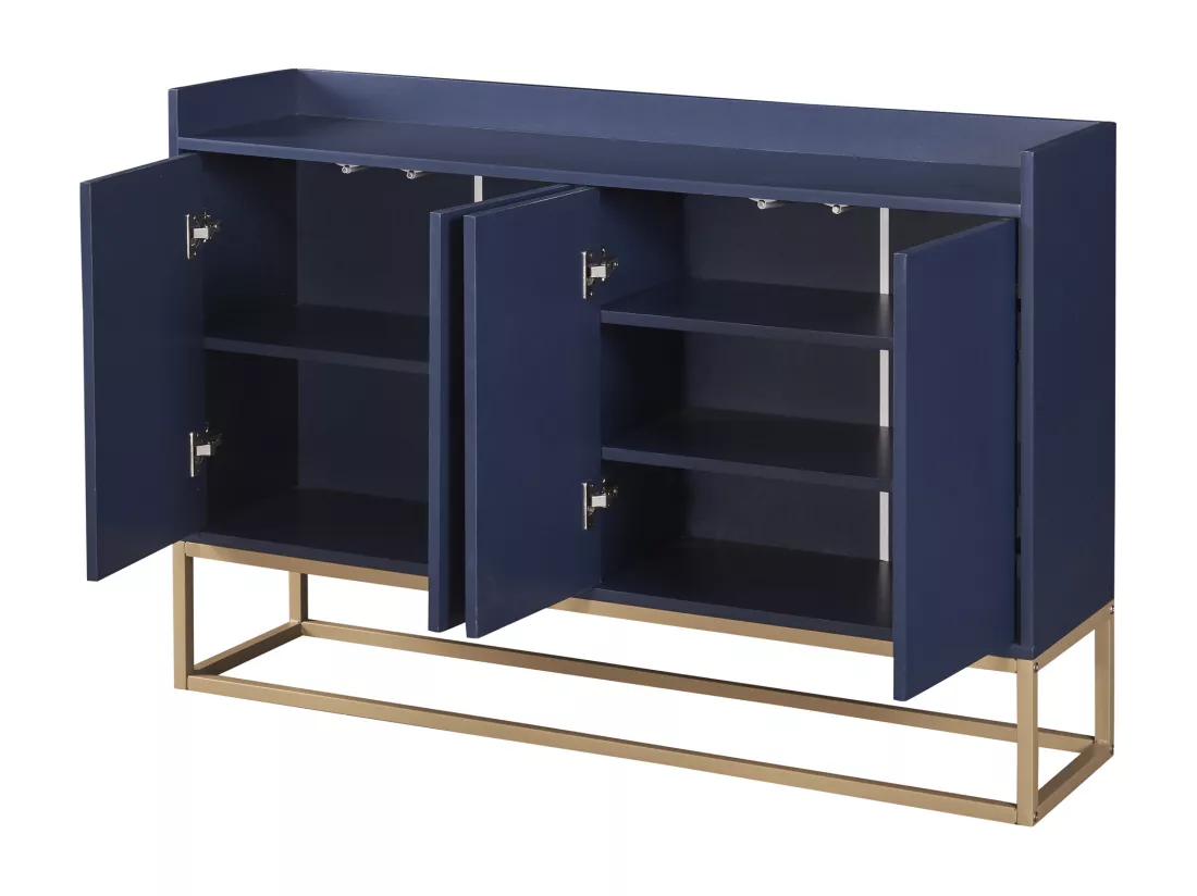 Buffet bas 4 portes - Bois en MDF et pièds en métal - Style moderne - Coloris bleu - 120 x 30 x 80 cm