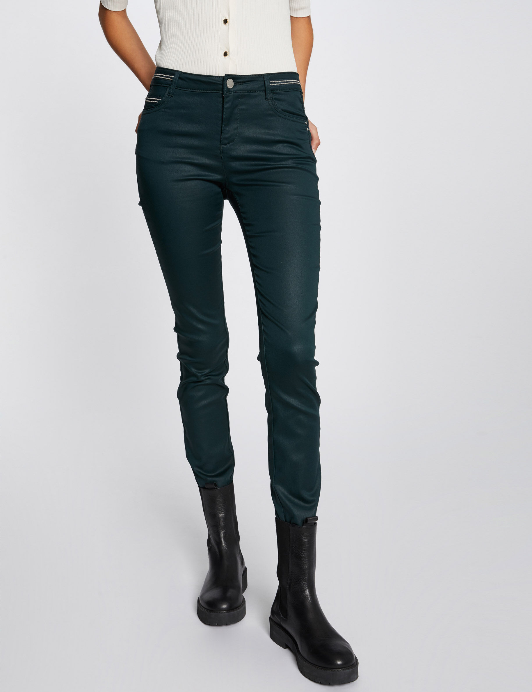 Pantalon slim enduit vert fonce femme - vert_fonce