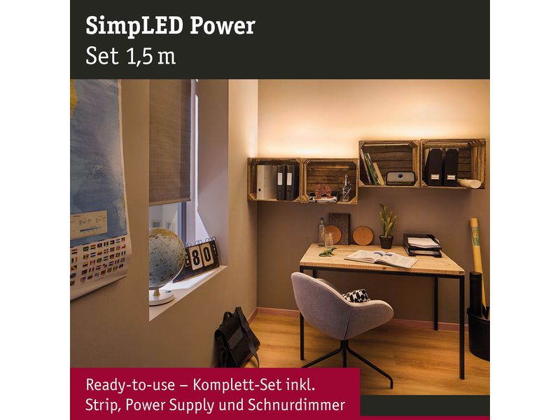 Paulmann LED-Stripe SimpLED Power 3000 K, 1.5 m Set Beschichteter LED-Streifen mit Schnurdimmer