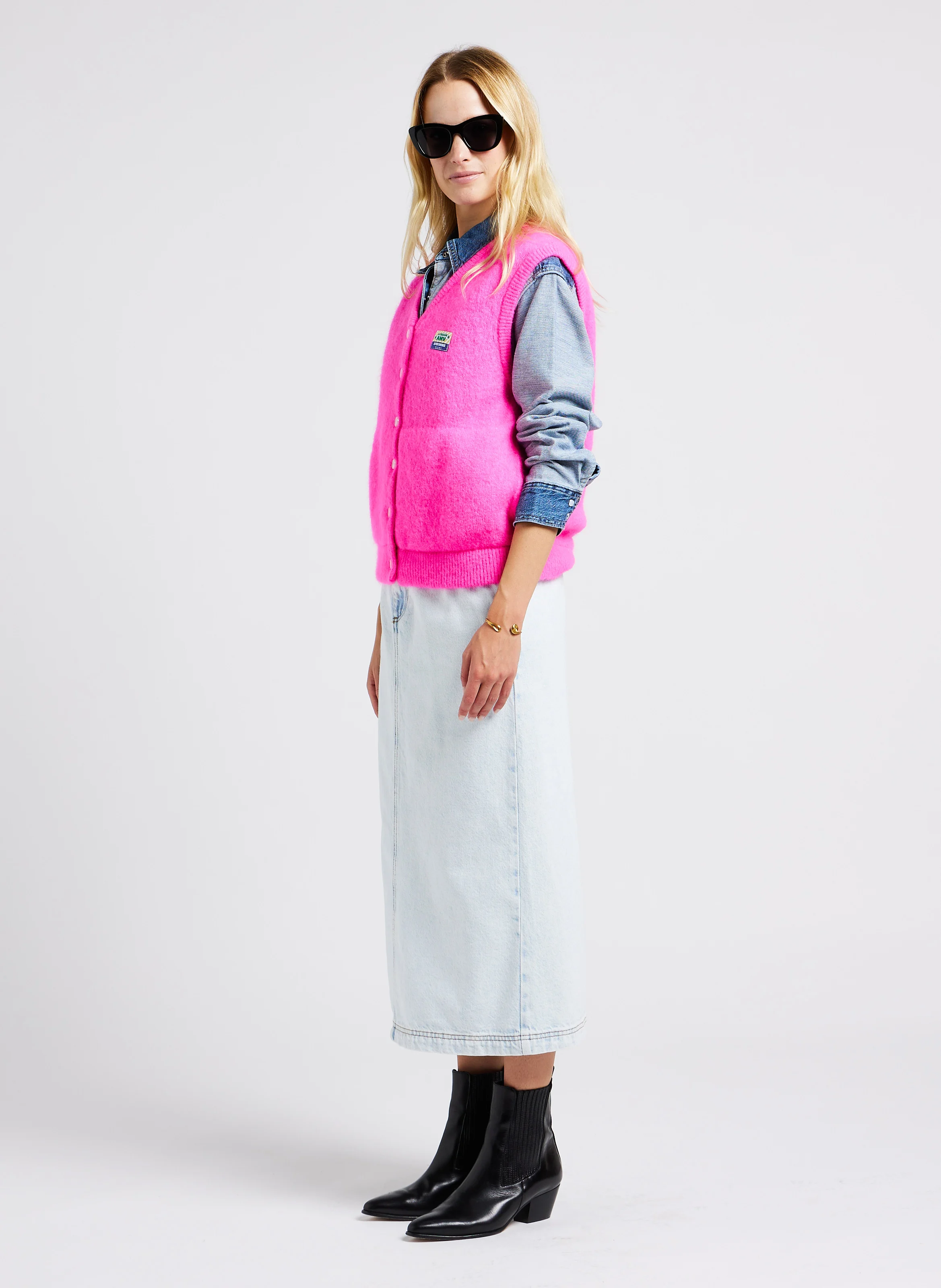 JOYBIRD - Jupe midi denim en coton | Blanc