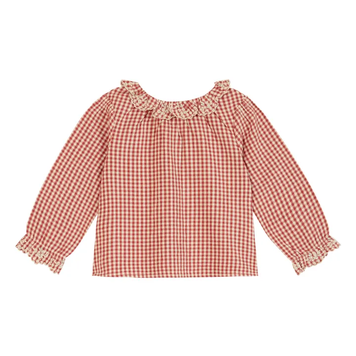 Emile et Ida Blouse Vichy Col Brodé Main | Rouge framboise