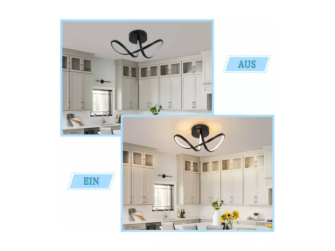 NETTLIFE Plafonnier LED salon moderne noir 12W intérieur 3000K LED blanc chaud intégré en permanence