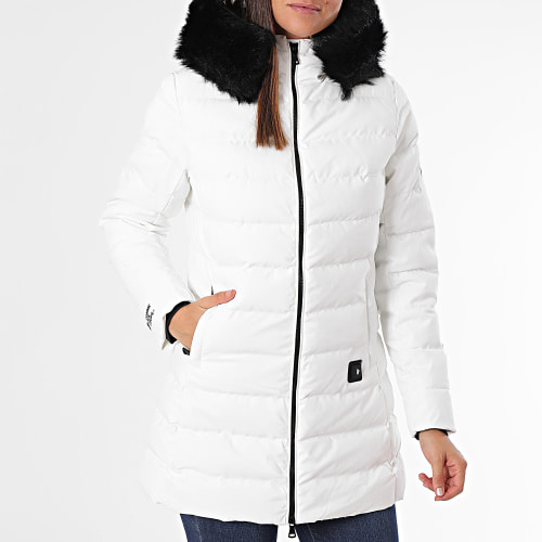 Doudoune Chauffante Capuche Fourrure Femme Stockholm Blanc Noir