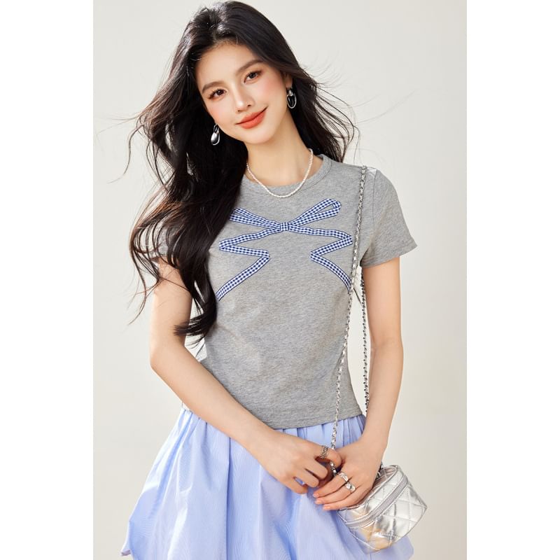 EFO - T-shirt met korte mouwen, ronde hals en strik
