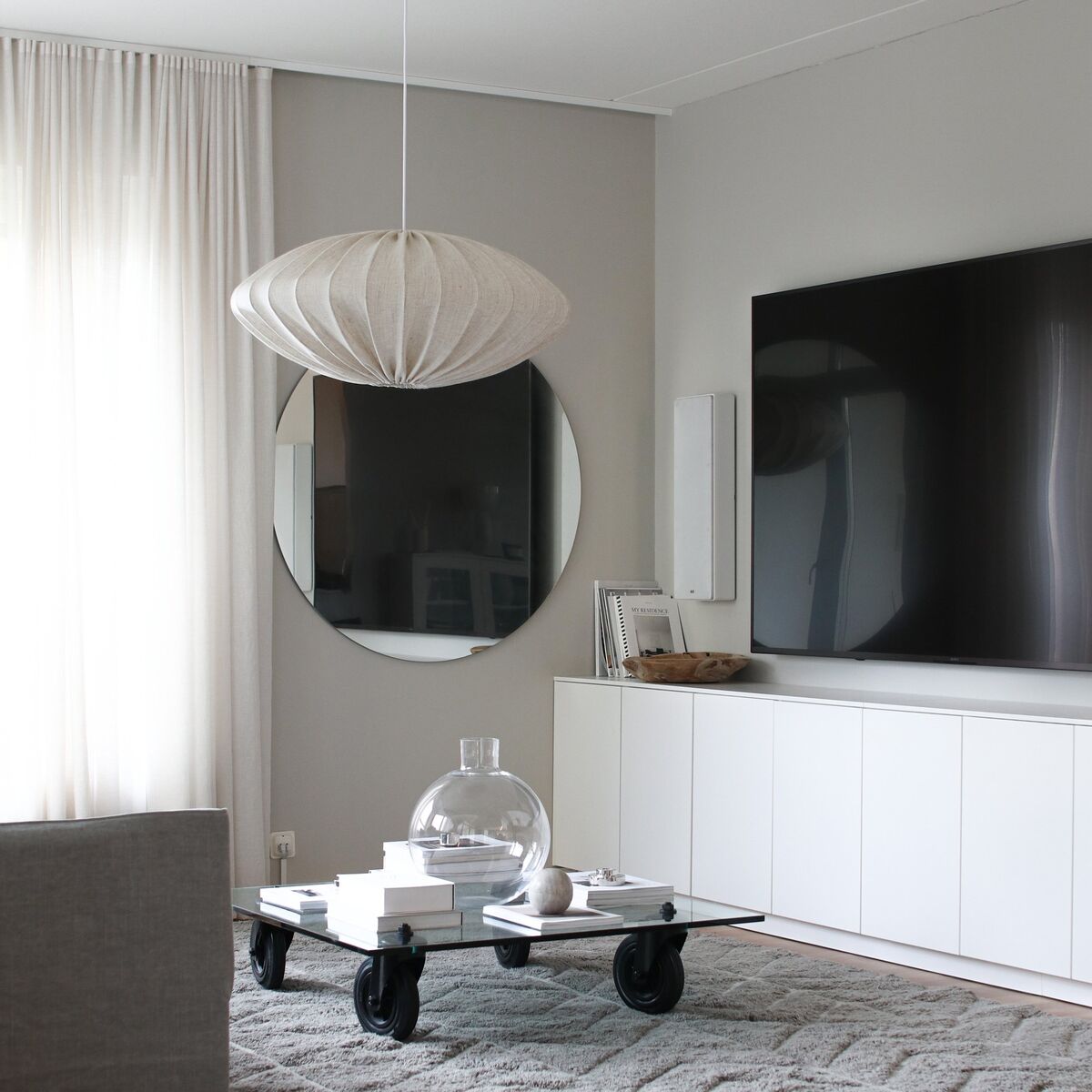 Ellipse taklampe, 80 cm, lin, naturell