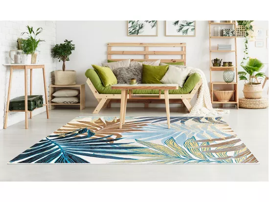 Tapis intérieur ou extérieur ethnique motifs feuilles - 150 x 200 cm - Vert - VEGETO