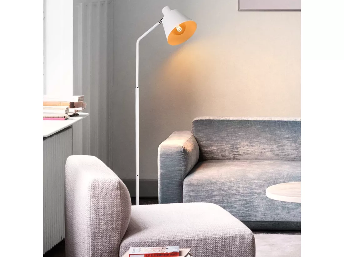 NETTLIFE Lampe sur pied pour salon, lampe debout vintage - 166 cm, design rétro, lampe sur pied blanche en métal avec douille E27, maximum 40 W