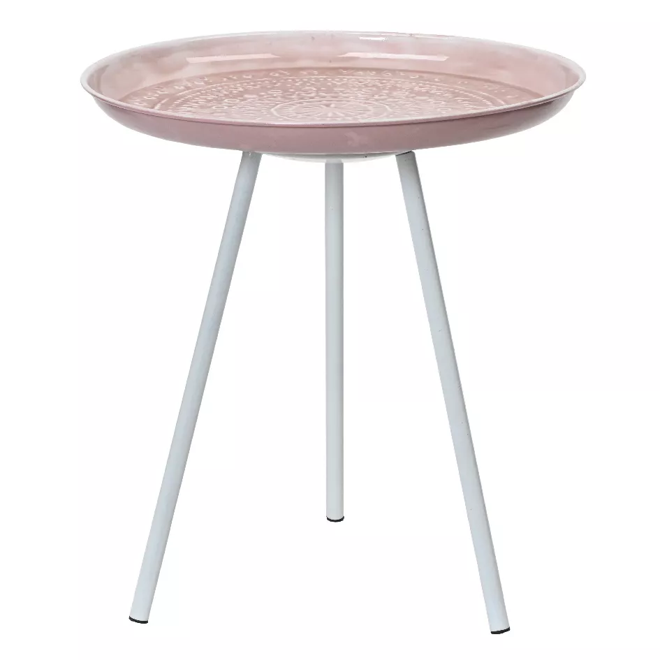 Table d'appoint ronde (H43 cm) Plateau émaillé Rose pâle