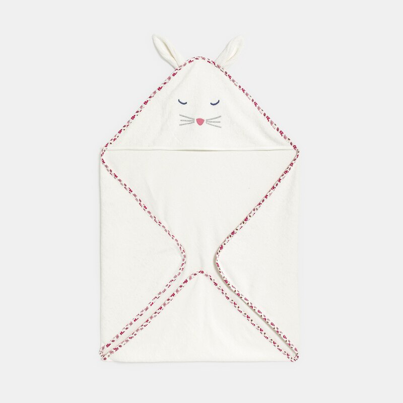 Cape de bain éponge et popeline lapin blanc bébé mixte Blanc